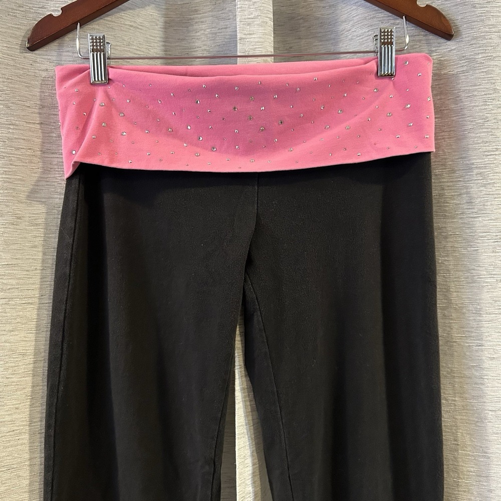 Y2K VTG. Victoria's Secret PINK Bling Foldover Yoga Pants Pink Medium - Picture 2 of 6